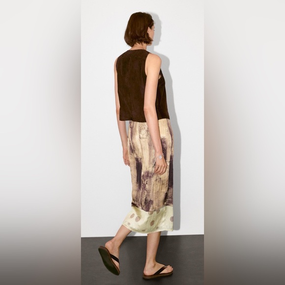NWT [Massimo Dutti] Luxury Flowing Satin Printed Midi Elastic Skirt Women’s XS - Picture 6 of 15